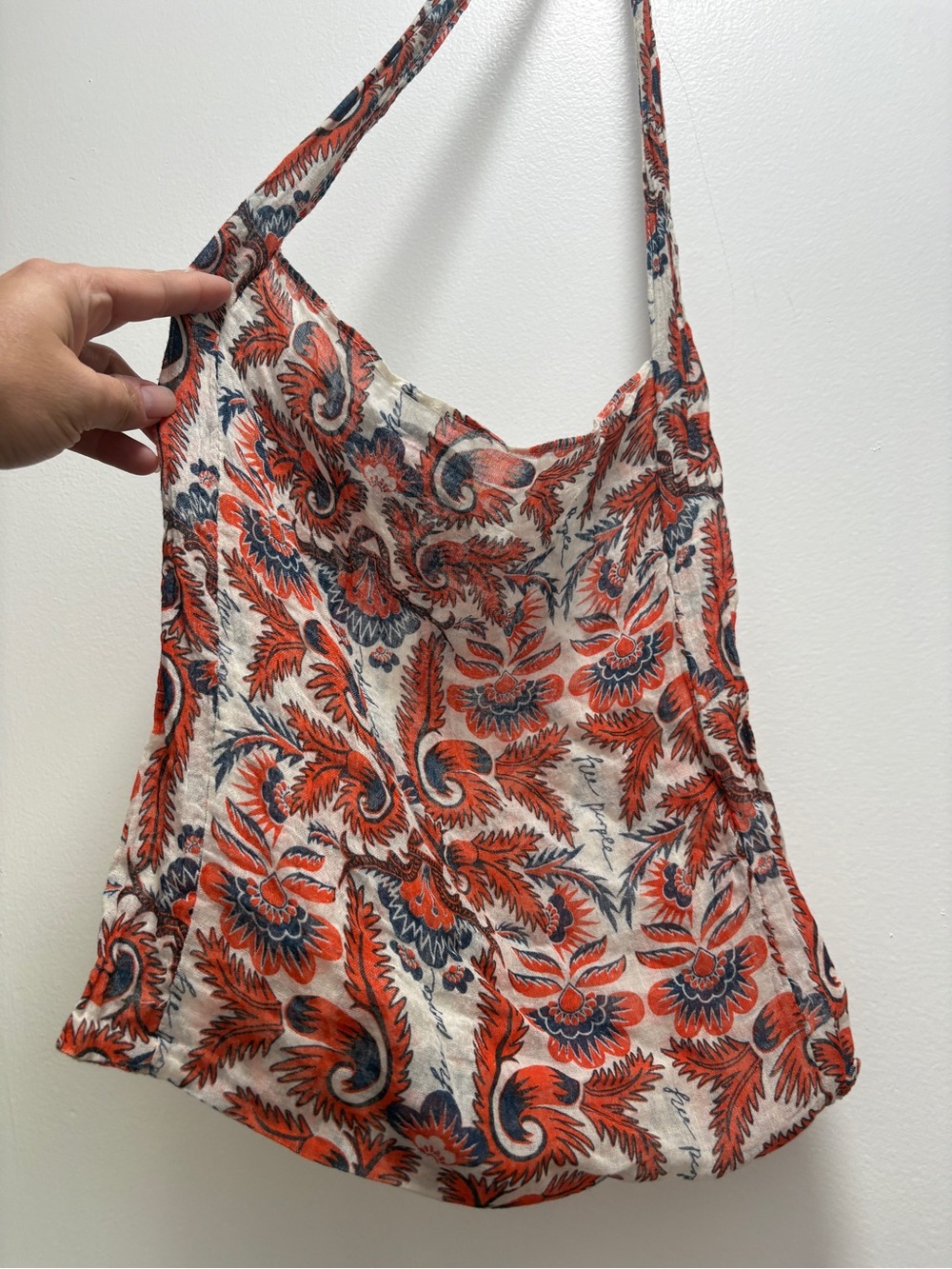 Free People Women's Orange Floral Paisley reusable tote bag